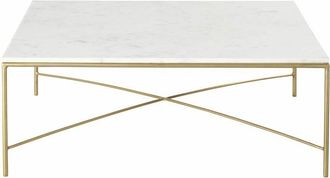 Maisons du monde Mesa de centro de m&aacute;rmol blanco y metal color lat&oacute;n L.100