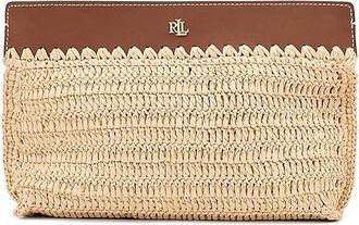 Lauren Ralph Lauren Leather-Trim Crocheted Straw Large Pouch Womens Handbags Natural/Lauren Tan