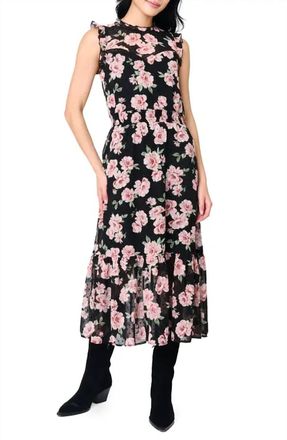 Gibsonlook Sweetheart Pin Dot Dress In Black With Pink Floral