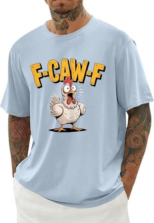Generic Yellow T Shirt, F-CAW-F Mens T Shirt Funny Chicken Scream Shirts Novelty Rooster Graphic Design Tees Short Sleeve Crew Neck Tops Blouse Lightweight Ca