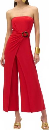 Joseph Ribkoff Strapless Wrap Front Cropped Jumpsuit In Radiant Red