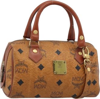 MCM Visetos Logogramme Canvas And Leather Brown Leather Handbag (Pre-Owned)