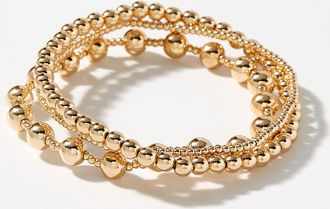 Simons Womens Gold bead bracelets 3-piece set