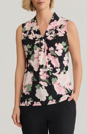 Kasper Floral Knot Front Sleeveless Top in Black Multi at Nordstrom, Size X-Large
