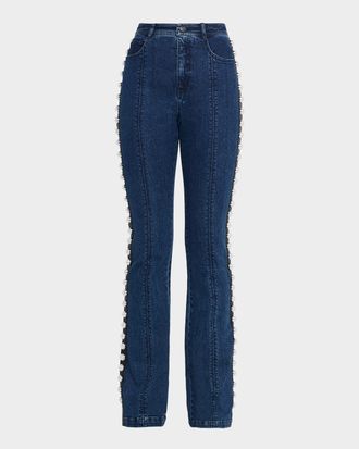 Cinq &agrave; Sept Pearl-Embellished Slim Flare Jeans