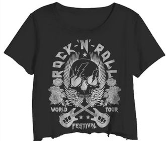 Prince Peter Womens Rock N Roll Guitar Crop Tee In Black