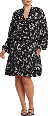 Estelle Pink Blossom Long Sleeve Floral Print Dress in Black/Leaf at Nordstrom Rack, Size 18W