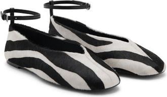 Mango Genuine Calf Hair Ankle Strap Flat in Black at Nordstrom, Size 7.5Us