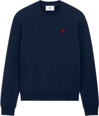 Ami Navy Blue Cotton Jersey Sweater With Monogram Motif