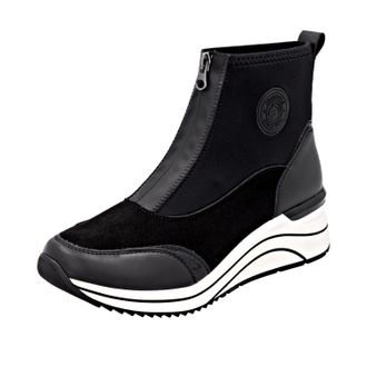 Remonte Keilsneaker REMONTE, Damen, Gr. 36, schwarz, Lacklederimitat, Lederimitat, Textil, unifarben, Schuhe Keilsneaker, Casual-Boots, Stiefelette, Plateaubo