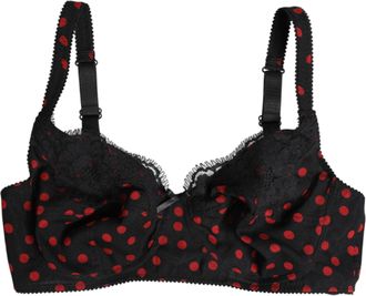 Dolce & Gabbana Womens Black Red Polka Dot Underwired Balconette Underwear And Silk Elastane Clothing
