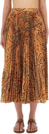 Etro Orange Paisley Midi Skirt