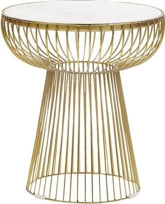 Beliani Beliani - Mesa Auxiliar De M&aacute;rmol Blanco Dorado 42 Cm Glamour Dormitorio Cheynes