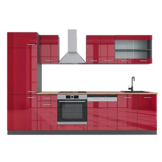 Vicco Cucina Componibile R-line, Bordeaux Lucido/antracite, 300 Cm, Pl Rovere