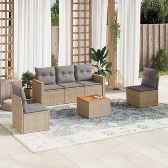 vidaXL Juego De Sof&aacute;s Jard&iacute;n Con Cojines Beige Mezcla 6 Pzas Rat&aacute;n Pe Vidaxl
