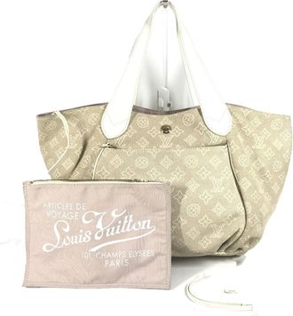 Louis Vuitton Beige White Canvas Leather Shoulder Bag Tote Bag (Pre-Owned)