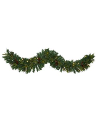 Nearly Natural 6Ft. Mixed Pine Artificial Christmas Garland With 35 Clear Led Lights, Berries And Pinecones