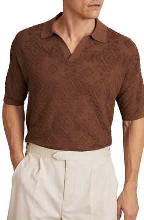 Reiss Banks Johnny Collar Textured Polo Sweater in Tobacco at Nordstrom Rack, Size Medium
