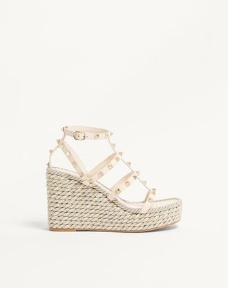 Valentino Garavani Sandalo Zeppa Rockstud In Vitello Con Cinturini 95Mm Donna LIGHT IVORY 34