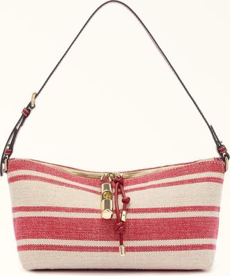 Furla Debby Shoulder Bag Xl Toni Lacca Canvas Stripes Fabric + Sidney Calf Leather Woman
