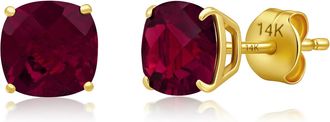 MAX + STONE 14k Yellow or White Gold 6MM Cushion Cut Gemstone Solitaire Gemstone Studs