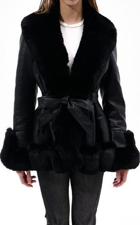 Azalea Wang Faux Leather & Faux Fur Jacket in Black at Nordstrom, Size X-Large