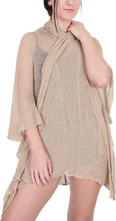 Mimosa Ikat Ladies Crochet Lace Fish Net Medium Length Maternity Cascade Collar Cardigan (One Size, Fawn)