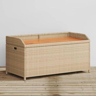 vidaXL Panca Portaoggetti Beige Misto 100x50x52 cm Polyrattan e Acacia - Vidaxl
