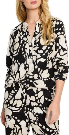 Nic+Zoe Evening Petal Linen Blend Top in Black Multi at Nordstrom, Size Medium