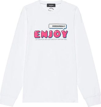 Dsquared2 T-shirt met lange mouwen - Dames - Longsleeves - Wit - XL - Katoen - Tops