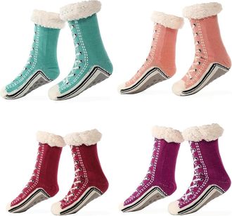 Generic Unisex Thick Cashmere Slipper Home Socks Fluffy Plush Comfy Sleeping Footwear Non-slip Grippy Boots Thermal Plush Booties (4pvs-k,One Size)