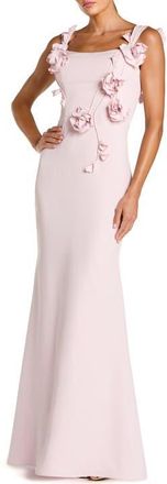 Mac Duggal Crepe Sleeveless Column Gown With Floral Detail in Blush at Nordstrom, Size 12