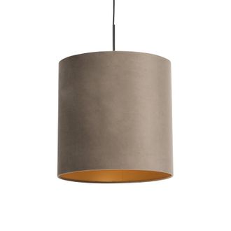 QAZQA R&uacute;stico L&aacute;mpara Colgante Con Pantalla De Terciopelo Topo Con Dorado 40 Cm - Combi Textil /acero Cil&iacute;ndra /alargada /redonda Adecuado Para Led Max. 1 X