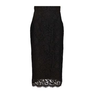 Dolce & Gabbana Branded Stretch Lace Midi Skirt - female - Dolce & Gabbana - Midi Skirts - Black - L - Skirts