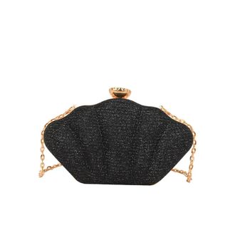 Generic Shell Bag Casual Shell Shape Evening Banquet Bag Glitter Rhinestone Box Handbag Large Capacity Shoulder Ladies Clutch Party(Black)