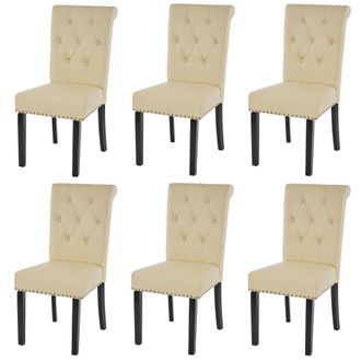 Hhg Hhg - Lote De 6 Sillas De Comedor Chesterfield Ii, Silla De Cocina, Remaches, Polipiel, Crema, Patas Oscuras