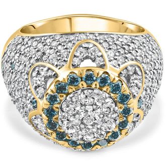 Pompeii3 4.64Ct Blue & White Diamond Mens Pinky Ring 14k Yellow Gold Lab Grown Hip Hop Size: 8.5