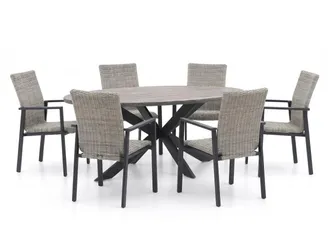 Manifesto Furniture + 15% kassakorting | Manifesto Villongo/Fidenza ovaal 220cm dining tuinset 7-delig stapelbaar