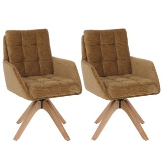 Hhg [nunca Usado] Juego De 2 Sillas De Comedor Hhg-708, Silla De Cocina, Giratoria, Tejido De Chenilla (680 G/m&sup2;), &Ouml;ko-tex, Madera Mvg, Amarillo Mostaza
