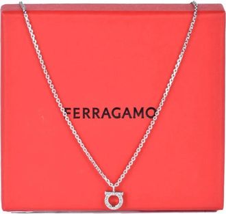 Ferragamo Silver-tone Brass Necklace with Polished Pendant