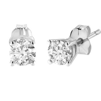 House of Brilliance AGS Certified 14K White Gold 1.0 cttw 4-Prong Set Brilliant Round-Cut Solitaire Diamond Push Back Stud Earrings (G-H Color, I1-I2 Clarity)