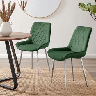 Furniturebox 2x Pesaro Velvet Silver Leg Luxury Dining Chairs in Green