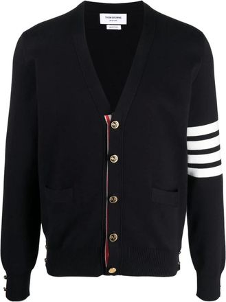 Thom Browne Cardigan con scollo a V in maglia Milano - - Knitwear - Uomo - Blu - S