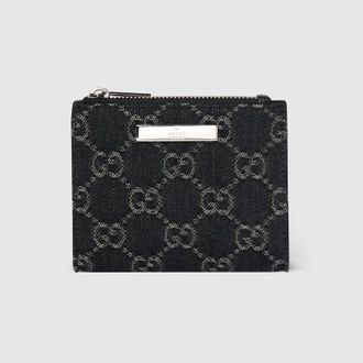 Gucci Small Wallet With Gucci Plaque, Black, Fabric