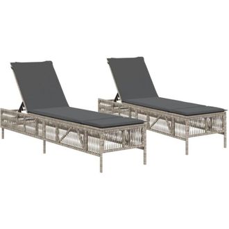 vidaXL Vidaxl - Tumbonas Con Cojines 2 Unidades Rat&aacute;n Sint&eacute;tico Gris Claro