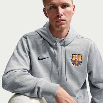 Nike FC Barcelona Club Nike Mens Soccer French Terry Pullover Hoodie in Grey | II3414-063