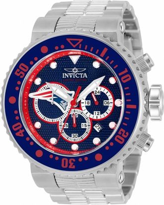 Invicta Mens Nfl Grand Pro Diver 52Mm Quartz Chrono Bracelet Watch In New England Patriots