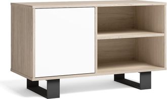 Skraut Home Skraut Home - Mueble Tv 100 Con Puerta Izquierda, Sal&oacute;n Comedor, Modelo Wind, Color Estructura Roble, Color Puerta Blanco, Medidas 95x40x57cm De Altur
