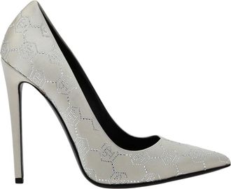 Philipp Plein Satijnen Decollete Hi-Heels Monogram Strass - Dames - Pumps - Beige - 41 EU - Satijn - Schoenen