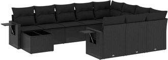 vidaXL Set De Sof&aacute;s De Jard&iacute;n 11 Pzas Y Cojines Rat&aacute;n Sint&eacute;tico Negro Vidaxl